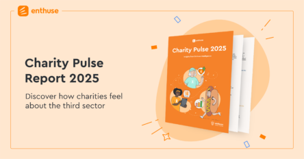 image description: light orange background with charity pulse report front cover jumping out in confetti