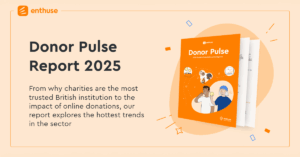 light orange background with dark orange enthuse donor pulse report in the foreground