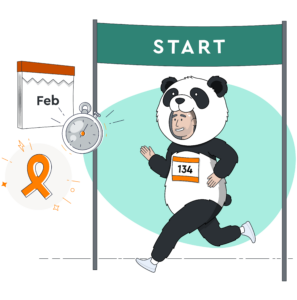 A fundraiser dressed as a panda leaves the starting line of a race